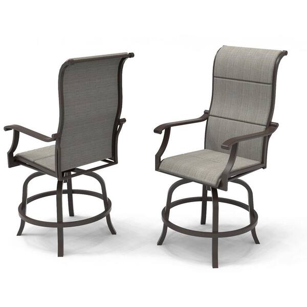 Hampton Bay Riverbrook Espresso Brown Swivel Sling Steel Outdoor High Dining Bistro Chair (2-Pack)