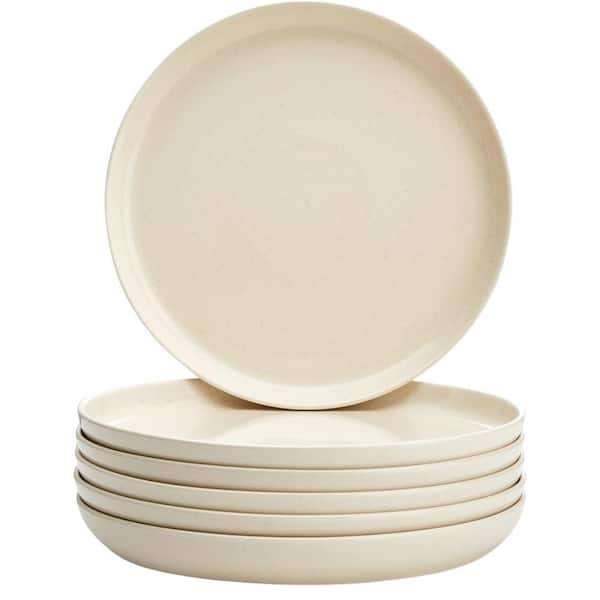 6 Pack Beige Porcelain Round Dinner Plates Set 10 In. for Salad Serving, Scratch Resistant, Oven, Microwave Safe