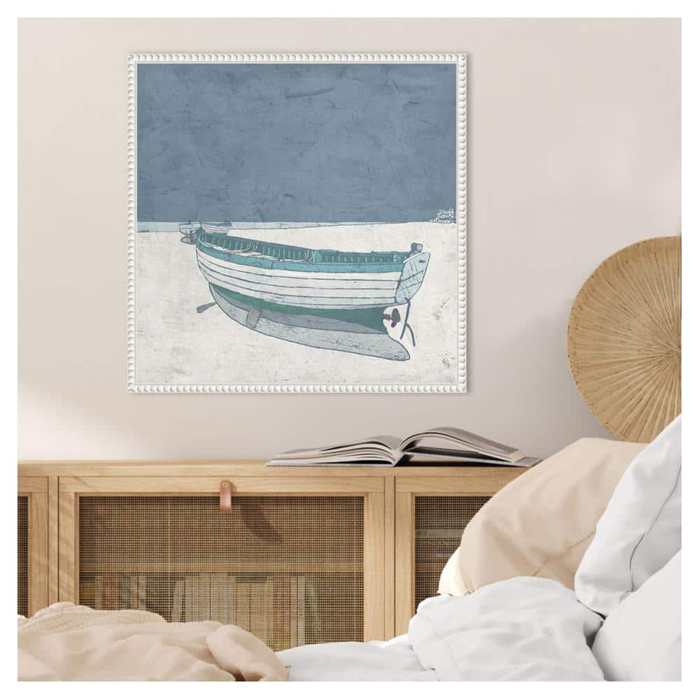 Serene Coastal Rowboat Framed Canvas Wall Art 22 x 22