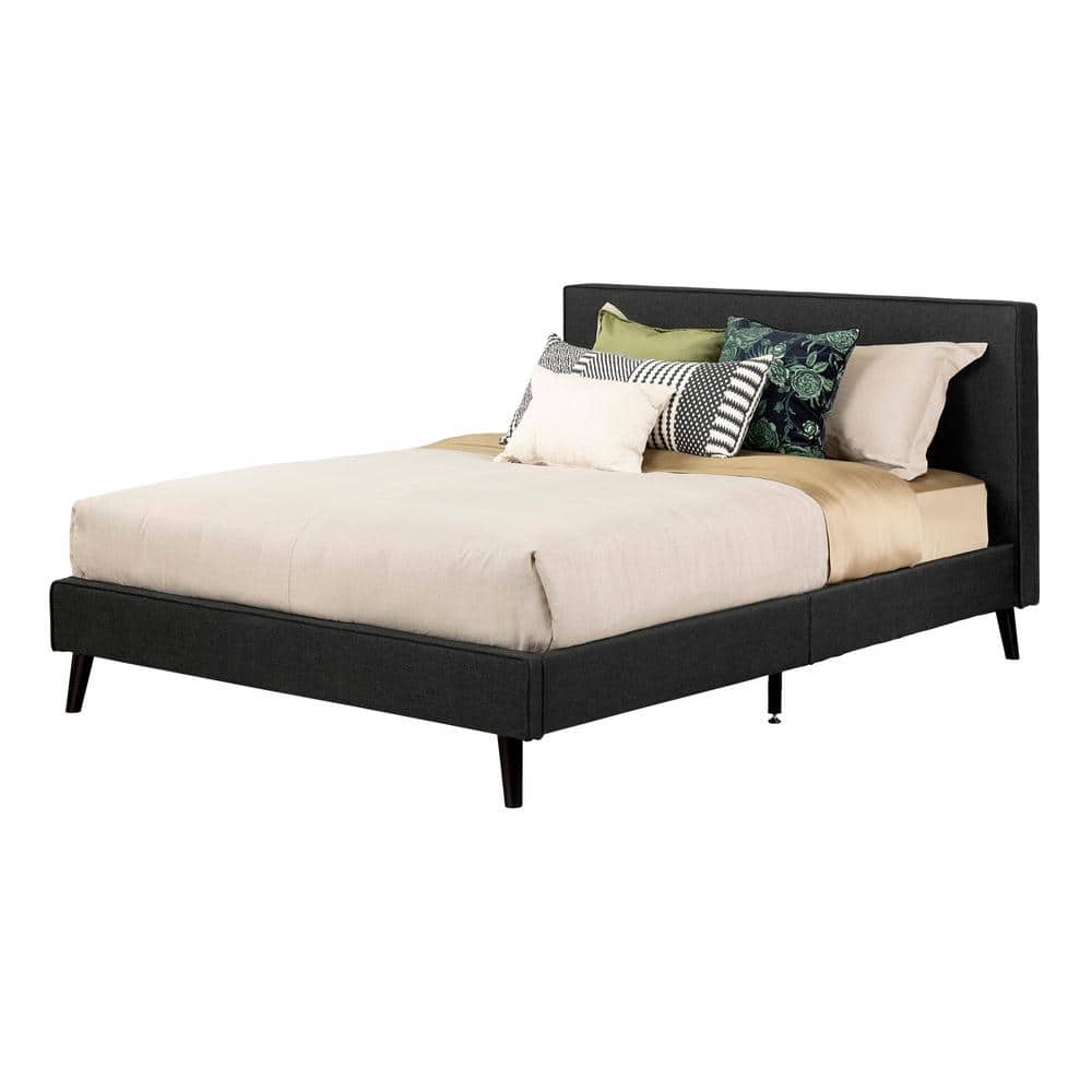 Charcoal Gray Queen Upholstered Bed with Wooden Slats