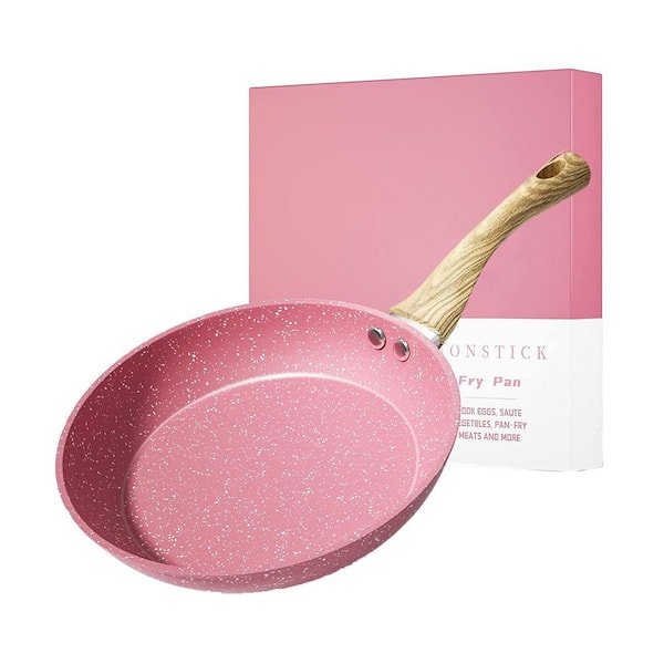 11 in. Aluminum Pink Nonstick Egg Frying Pan Stone Cookware Anti-Warp Base Induction Compatible for All Stove Tops
