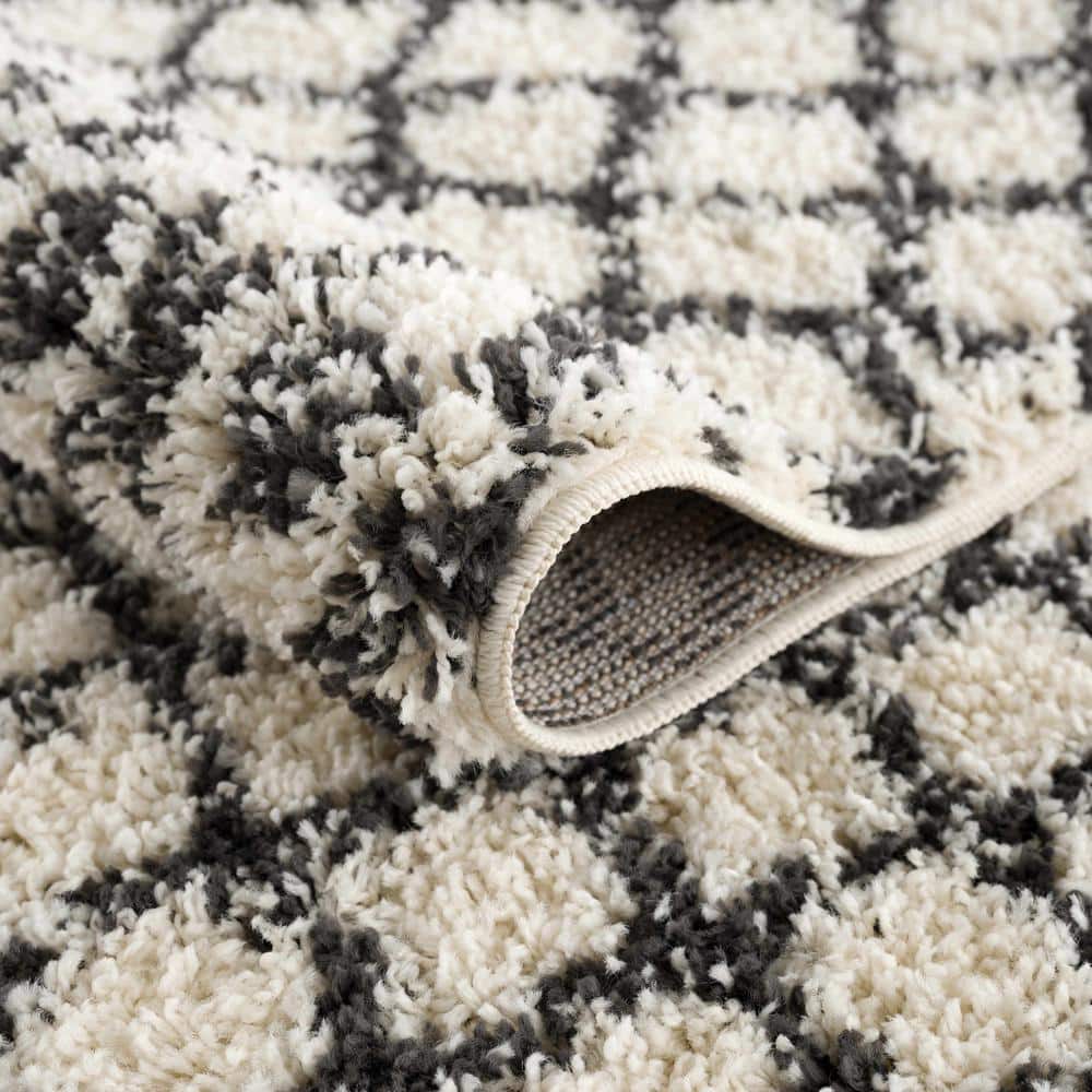 Charcoal and Beige Synthetic Shag Runner Rug 2'7" x 7'3"
