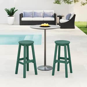 Laguna 29 in. HDPE Plastic All Weather Backless Round Seat Bar Height Outdoor Bar Stool in Dark Green (Set of 2)