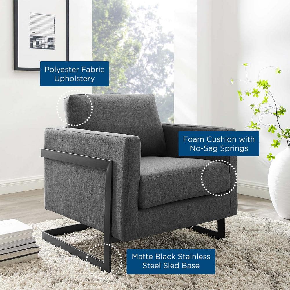 Deco Glam Matte Black Metal Accent Chair with Charcoal Upholstery