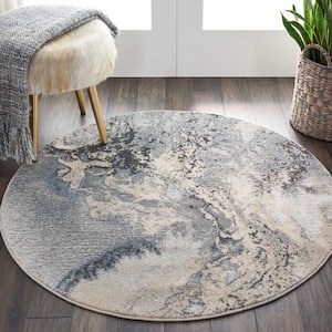 Maxell Grey 4 ft. x 4 ft. Abstract Contemporary Round Area Rug
