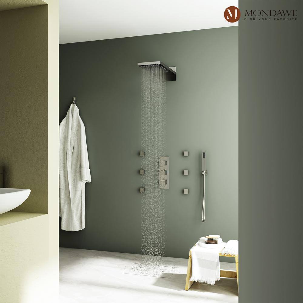 Large Brushed Nickel Dual Rain and Jet Shower System
