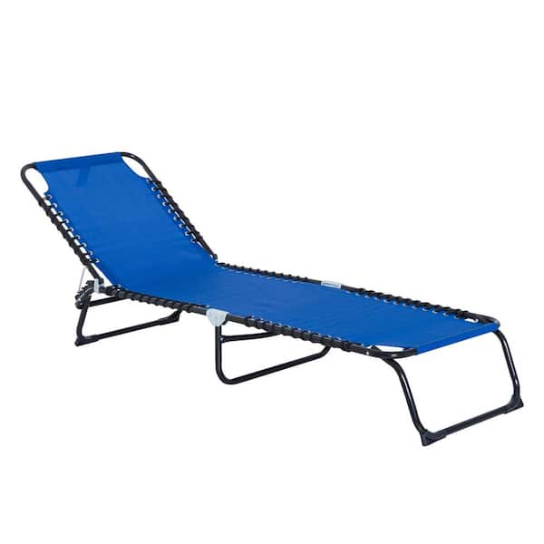 Sudzendf Dark Blue Patio Outdoor Chaise Lounge with 4-Position Reclining Back, Pillow, Breathable Mesh and Bungee Seat