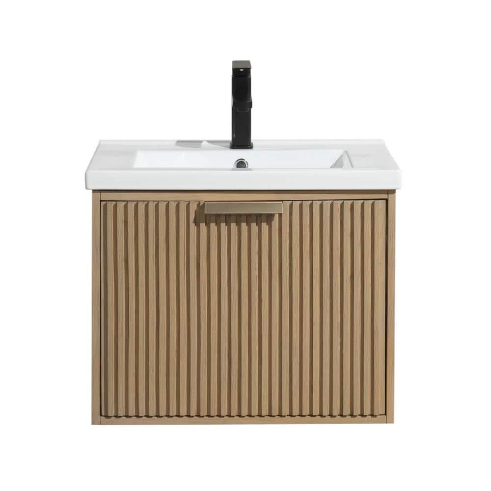 24'' Oak Floating Single Bathroom Vanity with Ceramic Sink