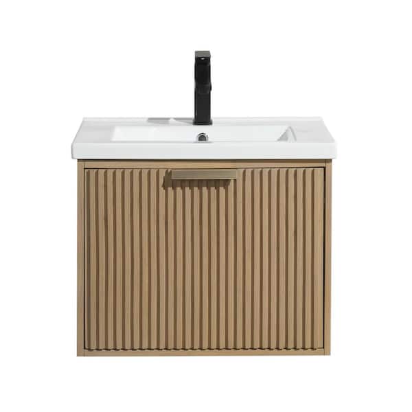 San Diego 24 in W x 18.7 in D x 19.50 H Bath Vanity in Oak with Ceramic Vanity Top in White with White Basin