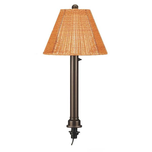 Patio Living Concepts Tahiti 15 in. Outdoor Bronze Umbrella Table Lamp with Honey Wicker Shade