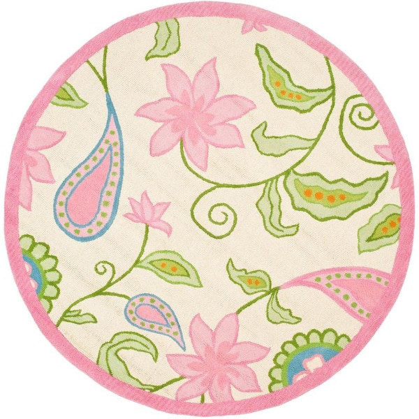 SAFAVIEH Kids Ivory/Pink 6 ft. x 6 ft. Round Border Area Rug