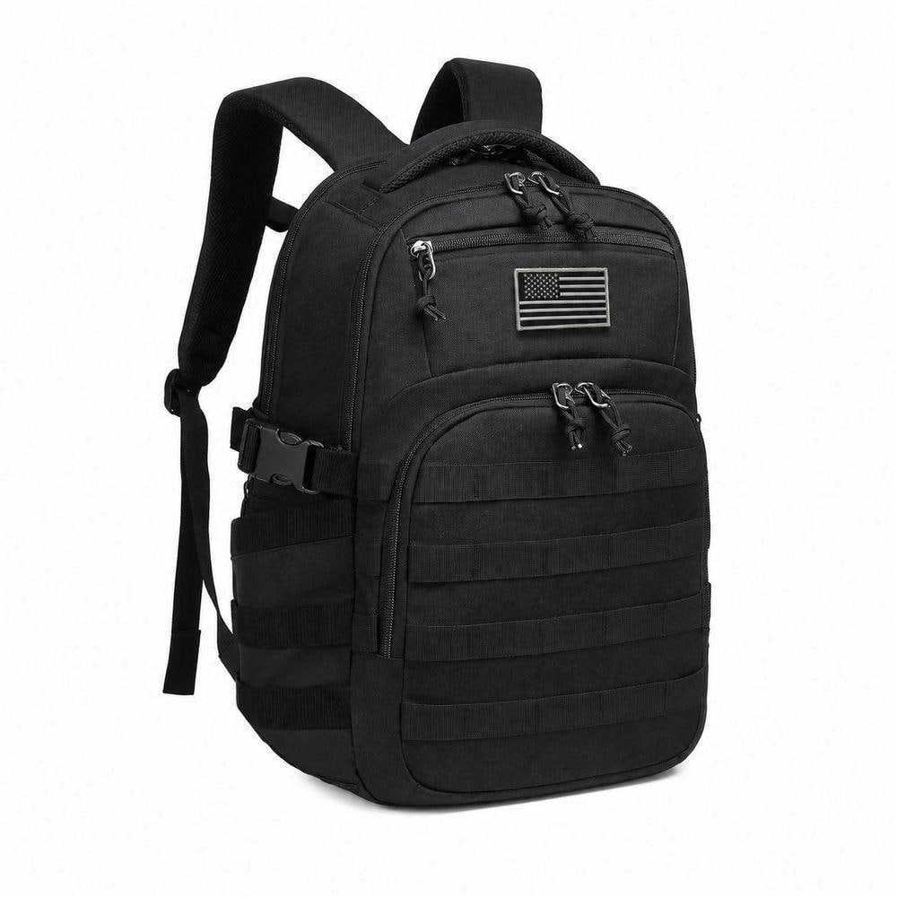 LAIFUCAM Black Tactical Backpack Military Assault Bag Durable 900D Fabric MOLLE System Versatile Outdoor Hiking Travel