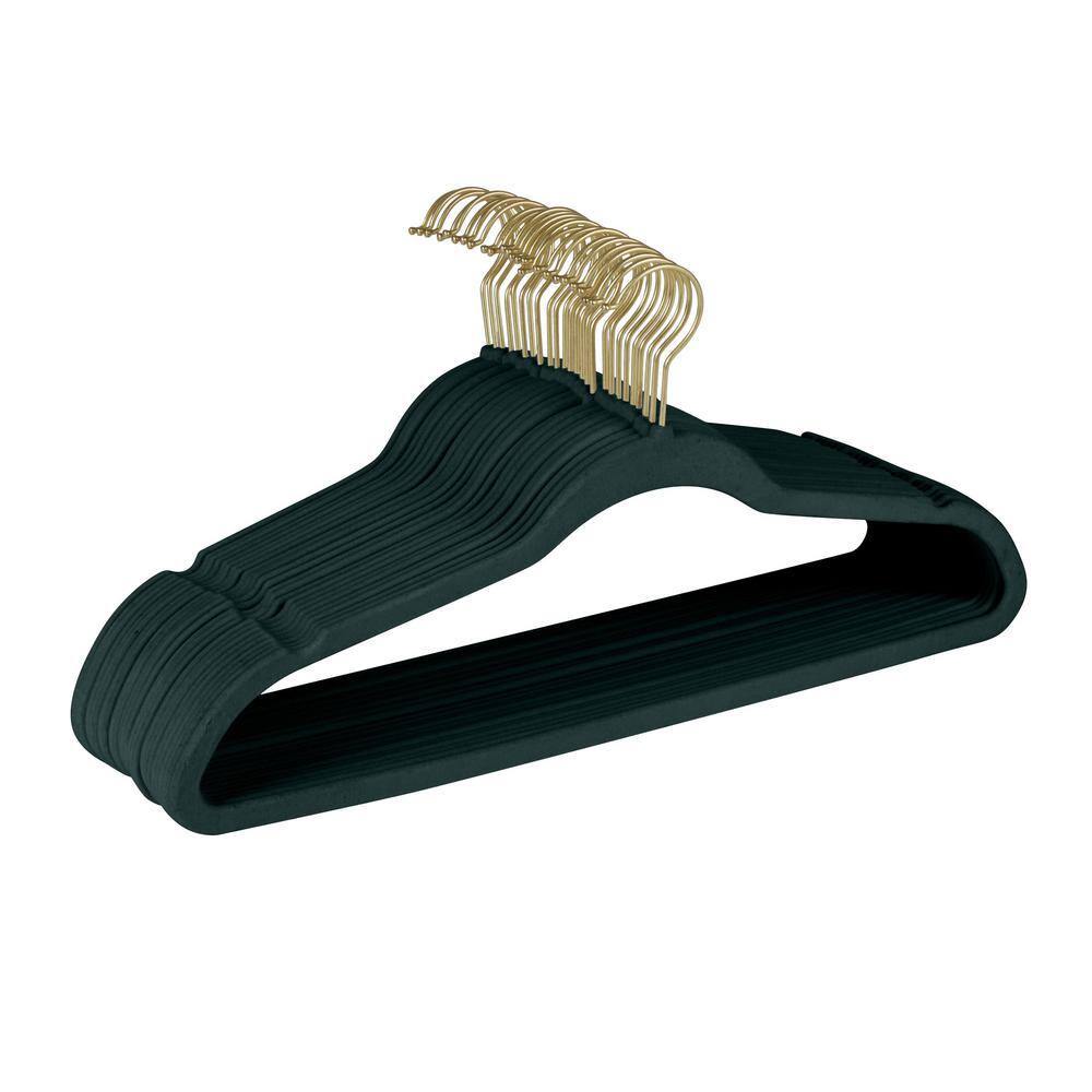 SIMPLIFY 25-Pack Slim Velvet Gold Hook Hangers in Emerald