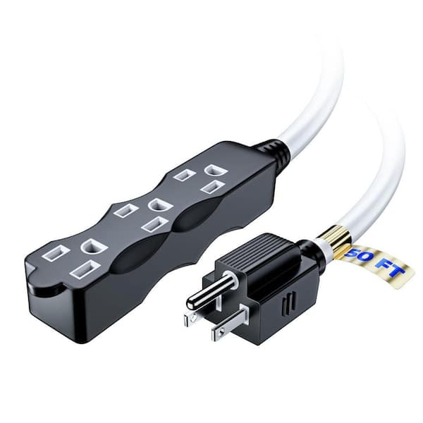 50 ft. 16 / 3 Light Duty Indoor I-Shaped Extension Cord, 3-Outlet, 13 Amps, Black with White Indicators