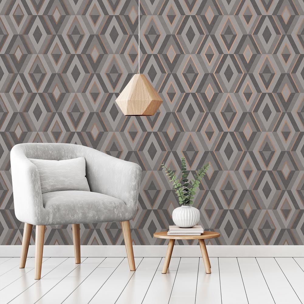 Charcoal and Gold Geometric 3D Effect Removable Wallpaper