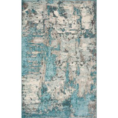 Kas Rugs Watercolors Ivory Teal 8 Ft X, Teal And White Area Rug