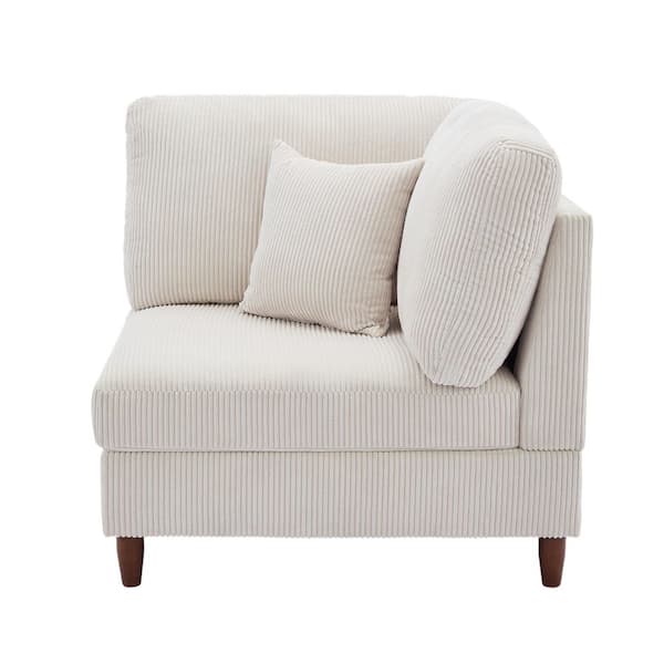 Uixe Modern Beige Corduroy Fabric Right Arm Facing Sectional Corner Arm Chair with Wood Legs(Set of 1)