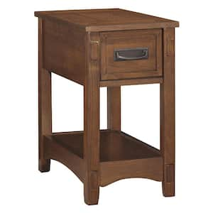 13 in. Brown Rectangle Wood End Table with 1-Drawer and Shelf