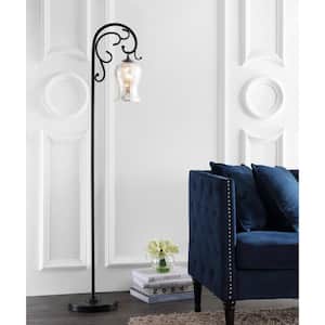 Meridia 64 in. Black Floor Lamp with Silver/Ivory Lantern Shade