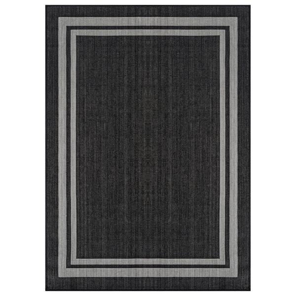 Border Black/Ivory Easy-Care Jute-Style Indoor/Outdoor Flat Woven Area Rug 5 ft. x 7 ft. Black