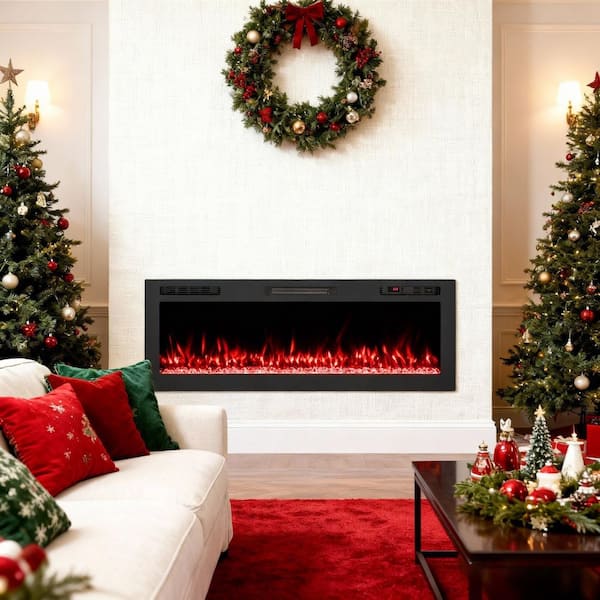 50 in. Wall-Mounted and Recessed Electric Fireplace Insert with Smart App Control, 12-Flame Colors and Timer in Black