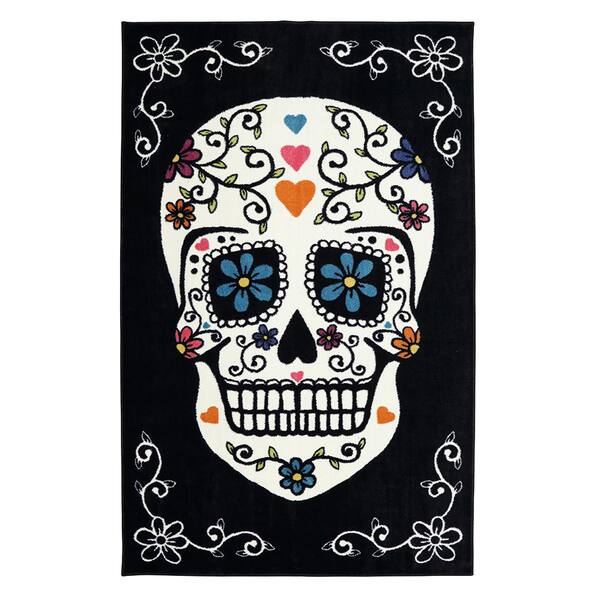 ALAZA Sugar Skull Day of The Dead Halloween Fire Collection Area Mat Rug Rugs for Living Room Bedroom Kitchen 2' x 6' 