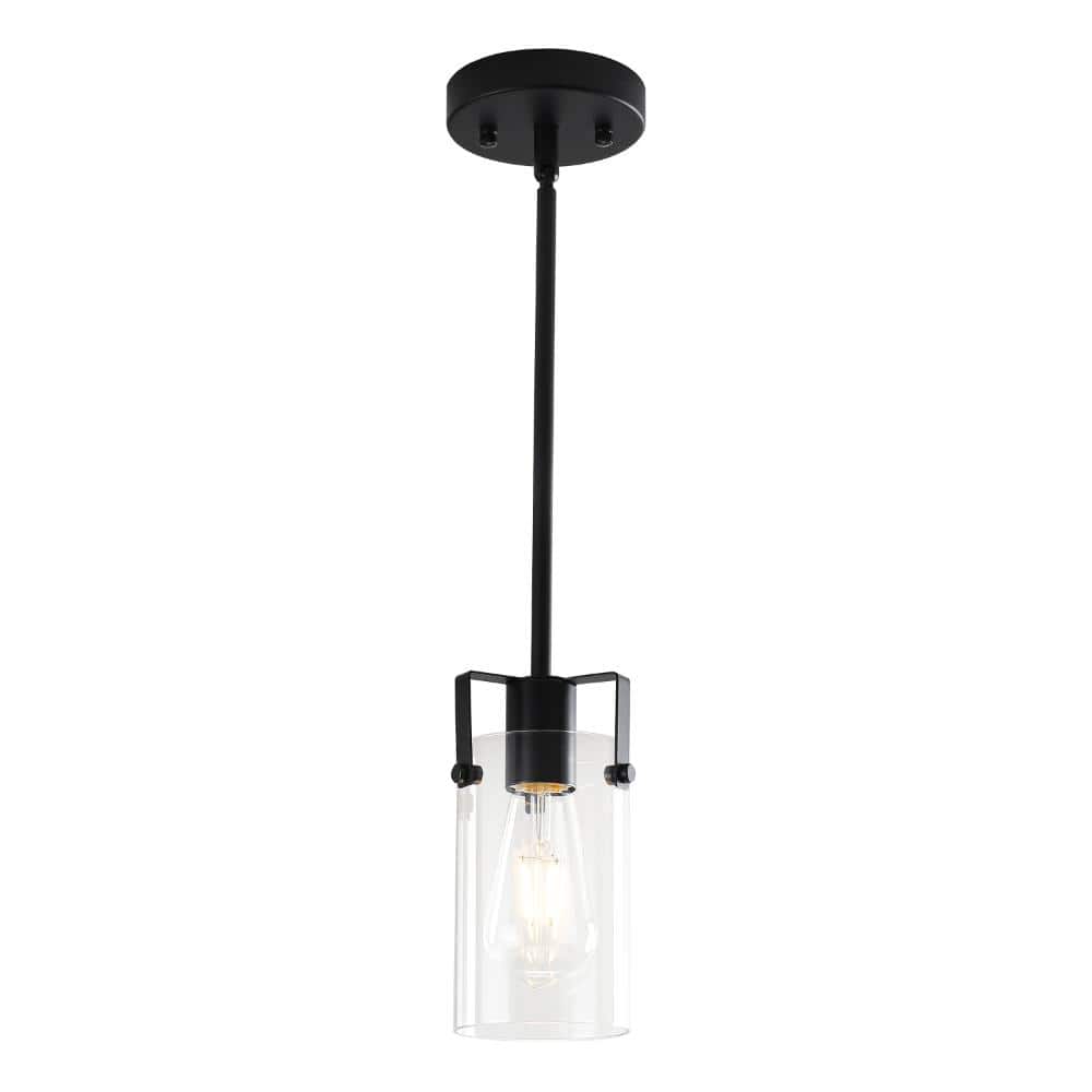 1-Light Matte Black Cylinder Mini Island Pendant Light with Clear Glass Shade for Kitchen, Dining Room price history on PriceWatchPro