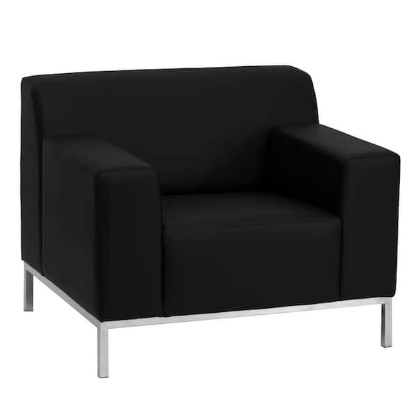 Faux Leather Cushioned Reception Chair in Black