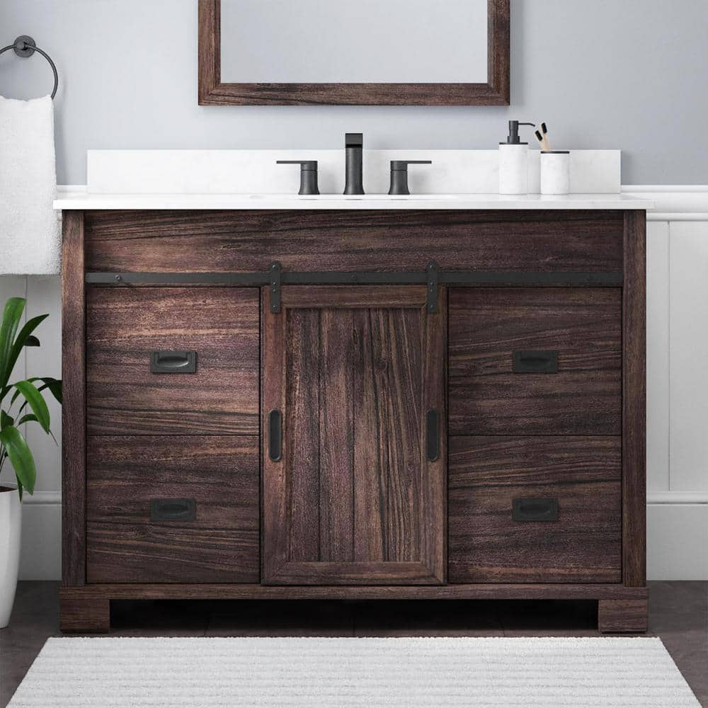 Brindley 48 in. W x 20 in. D x 35 in. H Single Sink Freestanding Bath Vanity in Dark Walnut w/White Engineered Stone Top -  Glacier Bay, HDBD48VJ-G