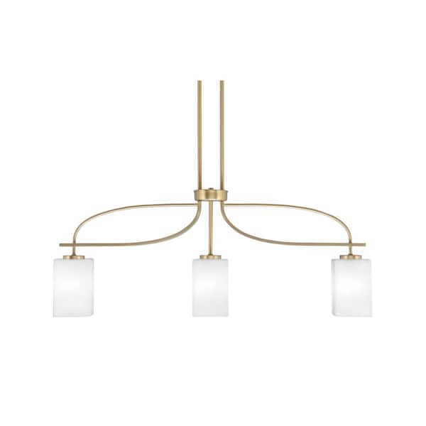 Unbranded Olympia 14.5 in. 3-Light Chandelier New Age Brass Square White Muslin Glass Shade