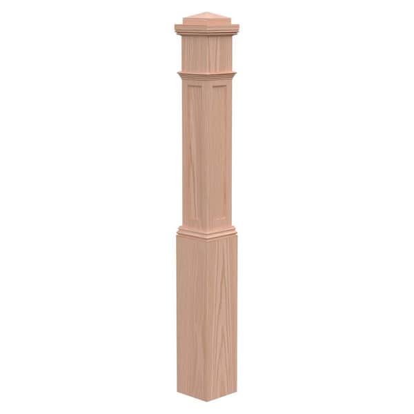 Stair Parts 4093 55 in. x 6-1/4 in. Unfinished Red Oak Flat Panel Box Newel Post for Stair Remodel