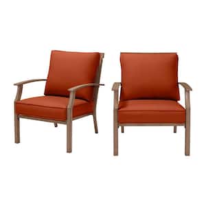 Geneva Brown Wicker and Metal Outdoor Patio Lounge Chair with CushionGuard Quarry Red Cushions (2-Pack)