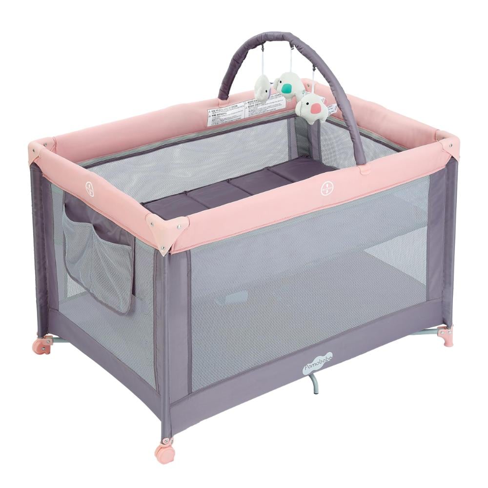 39.4 in. W x 27.6 in. D x 25.6 in. H Pink Pack and Play with Bassinet, Breathable and Visual Mesh, Easy & Fast Assembly