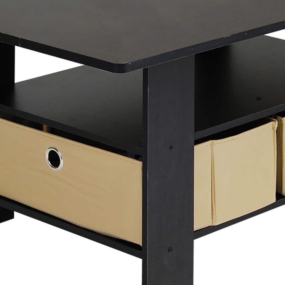 Espresso Brown Rectangular Wood Coffee Table with Storage