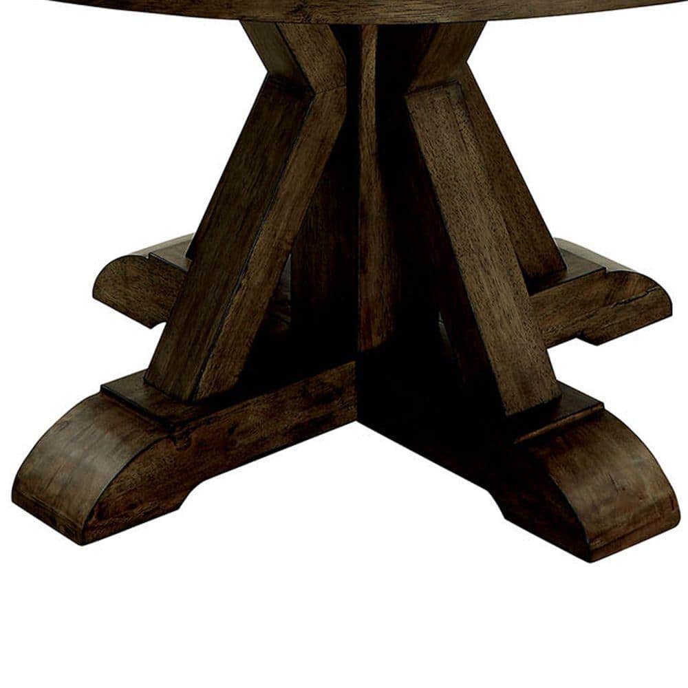Light Oak Brown Round Wood Pedestal Dining Table for Four