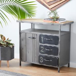 Gray Metal Army Surplus Style 3 Drawers 2 Shelves and 1 Door Cabinet with Numbers and Text