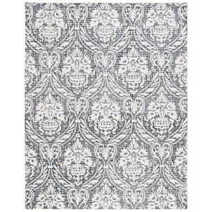 Abstract Ivory/Navy 8 ft. x 10 ft.y Damask Area Rug