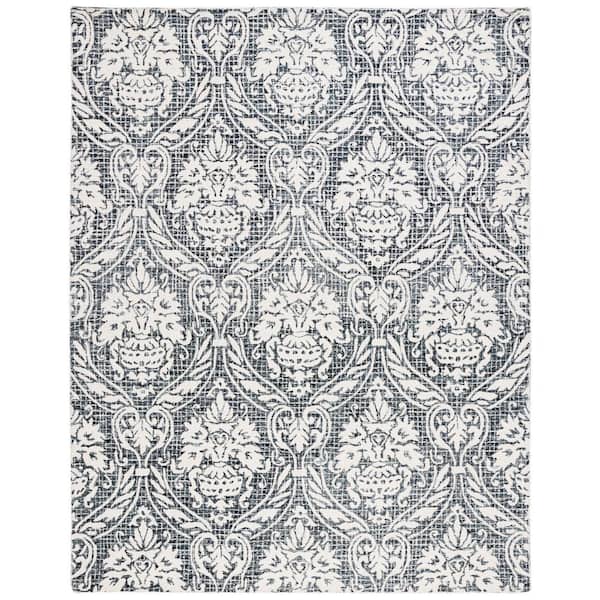 SAFAVIEH Abstract Ivory/Navy 8 ft. x 10 ft.y Damask Area Rug