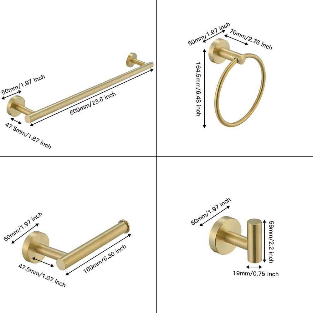 Brushed Gold 5-Piece Stainless Steel Bathroom Hardware Set