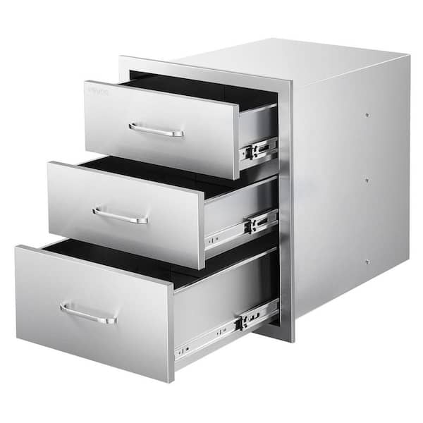 Outdoor Kitchen Drawers 18.11 in. W x 23.23 in. D x 23.23 in. H, Triple-Access Stainless Steel BBQ Drawers with Handles