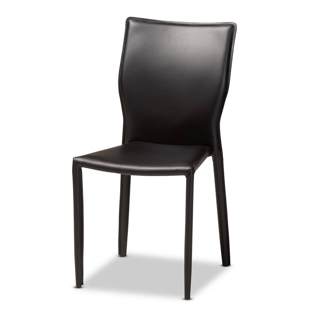 Black Faux Leather Upholstered Metal Side Chair with Cane Back