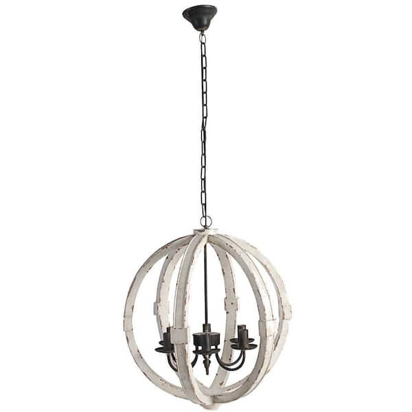 60-Watt 6-Light White Wood Chandelier Hanging Light Fixture for Dining Living Room No Blub E12