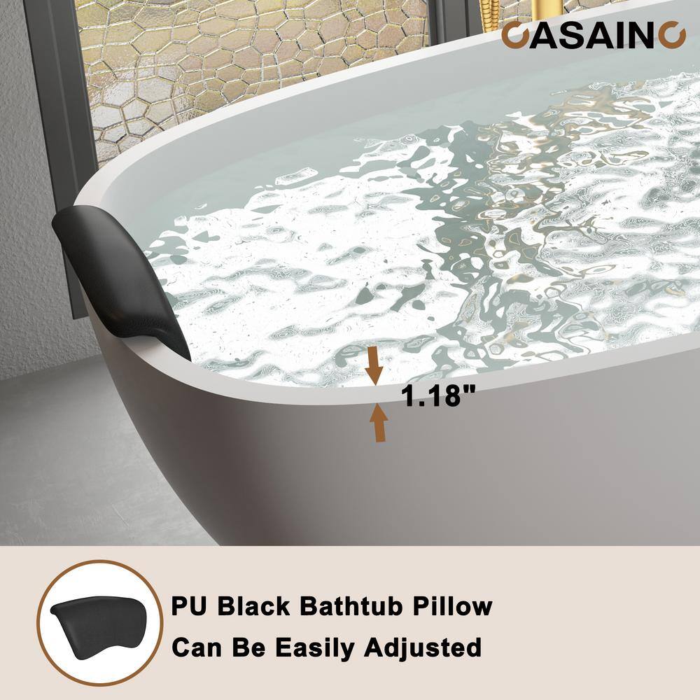 71'' Matte White Freestanding Soaking Tub with Black Pillow
