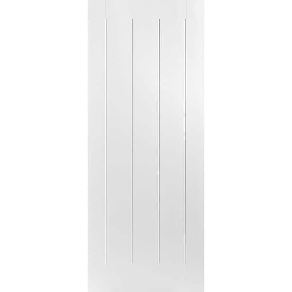 Masonite 32 in. x 80 in. Saddlebrook Smooth 1-Panel Plank Hollow Core Primed Composite Interior Door Slab