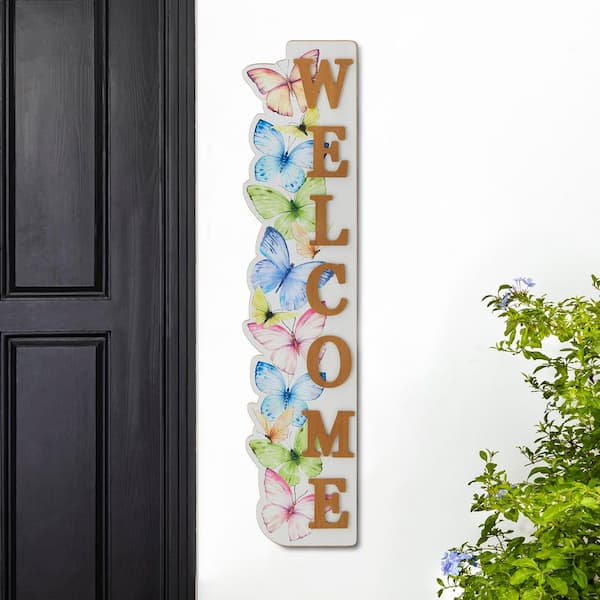 42 in. H Solid Wood WELCOME Porch Sign with Butterfly