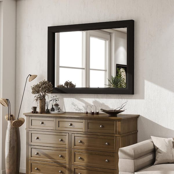 24 in. W x 36 in. H Rectangular Classic Black Wooden Framed Bathroom Vanity Mirror Wall Mirror