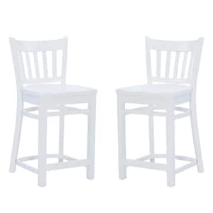 Lux 24 in. Seat Height White High back wood frame Counter stool with a wood seat (set of 2)