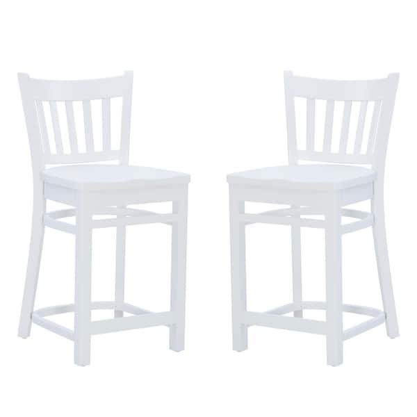Linon Home Decor Lux 24 in. Seat Height White High back wood frame Counter stool with a wood seat (set of 2)