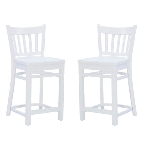 Linon Home Decor Lux 24 in. Seat Height White High back wood frame Counter stool with a wood seat (set of 2)