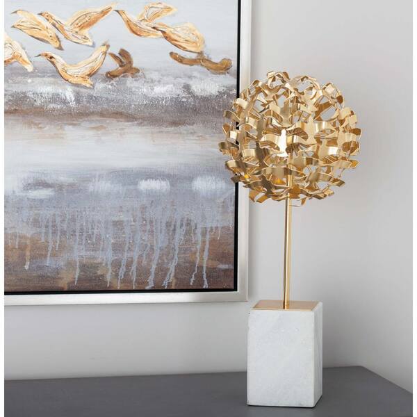 Litton Lane 19 in. Seagull Ball Decorative Sculpture in Gold